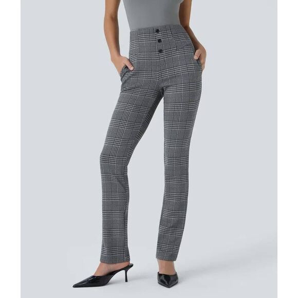 HALARA Pants - NWT Halara Flex High Waisted Houndstooth Plaid Skinny Work Pants Gray Plaid XS